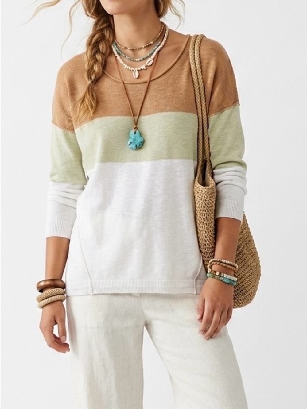 Madewell Palmdale Colorblock Stripe Linen Cotton Knit Pullover Sweater Size XS